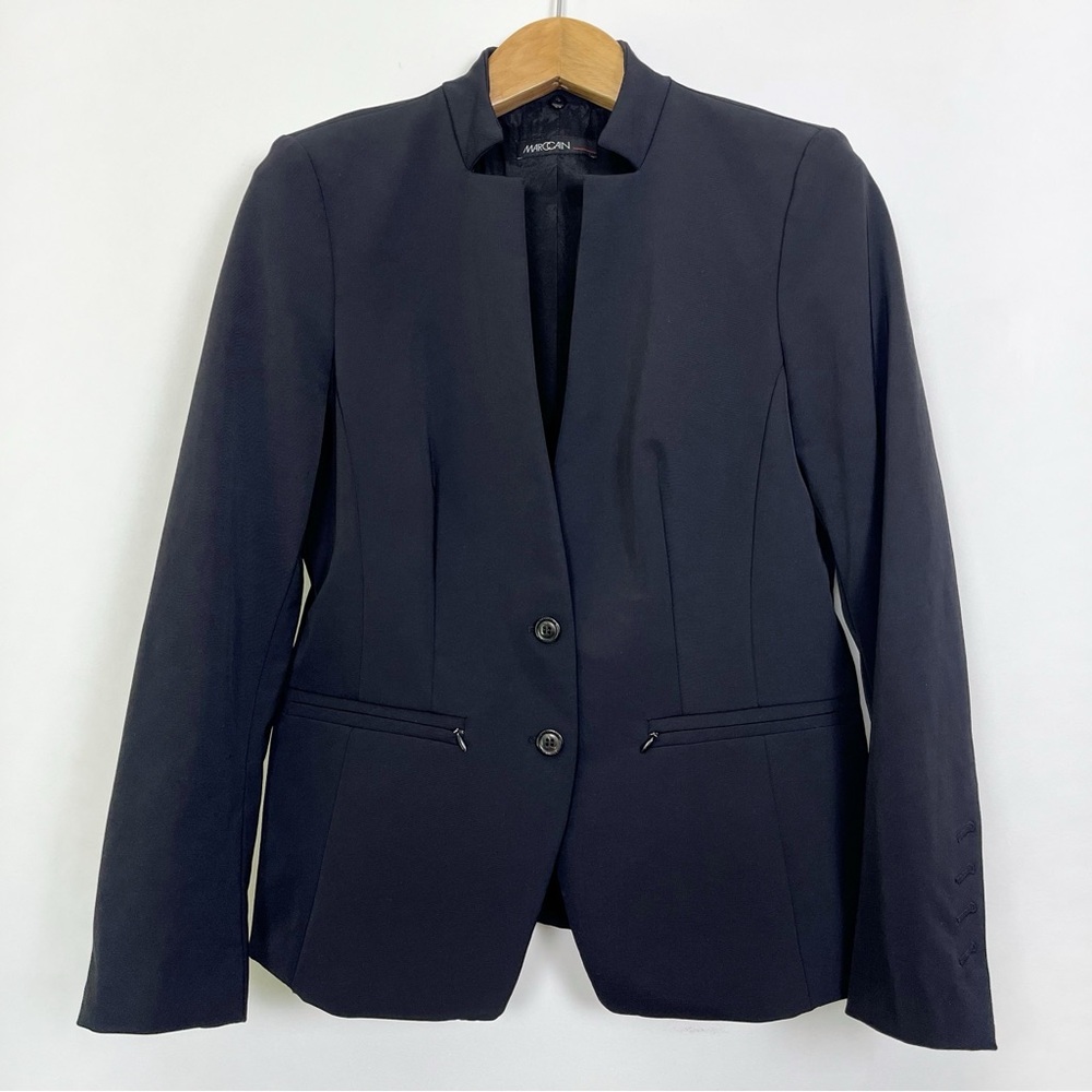 Marc Cain Black Jersey Tailored Long Blazer with Notched Lapels Size‎ 10